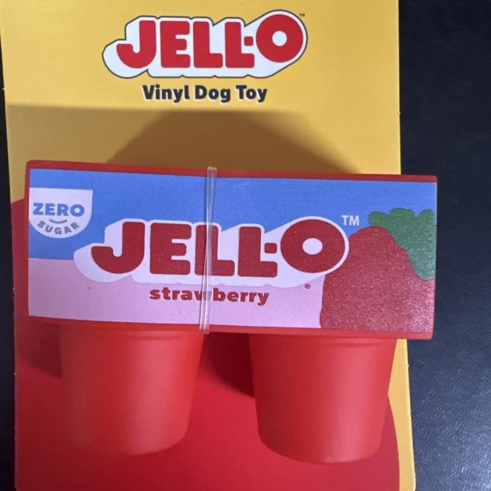 New for Small Dogs Vinyl Strawberry Jell-0 Dog Squeaky Chew Toy Squeaker Inside